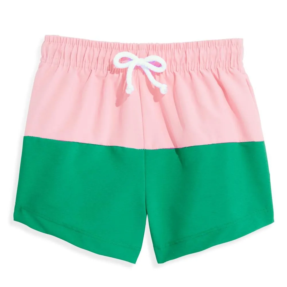 bella bliss Boys Bayshore Swim Trunks - Colorblock - Pink & Green