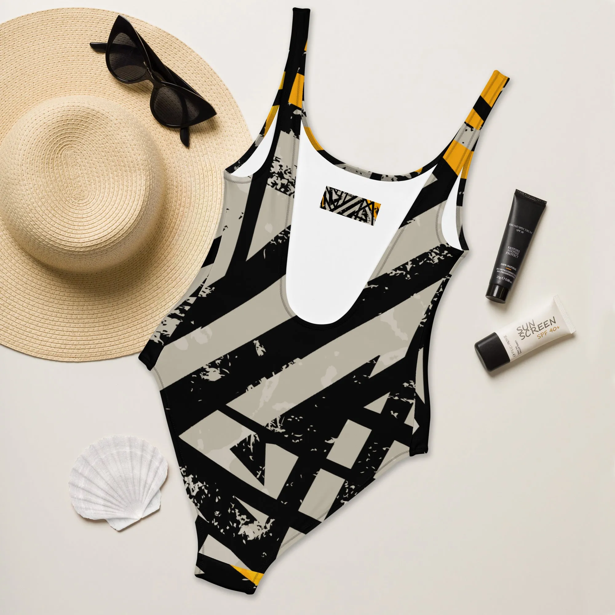 Black and Gold One-Piece Swimsuit