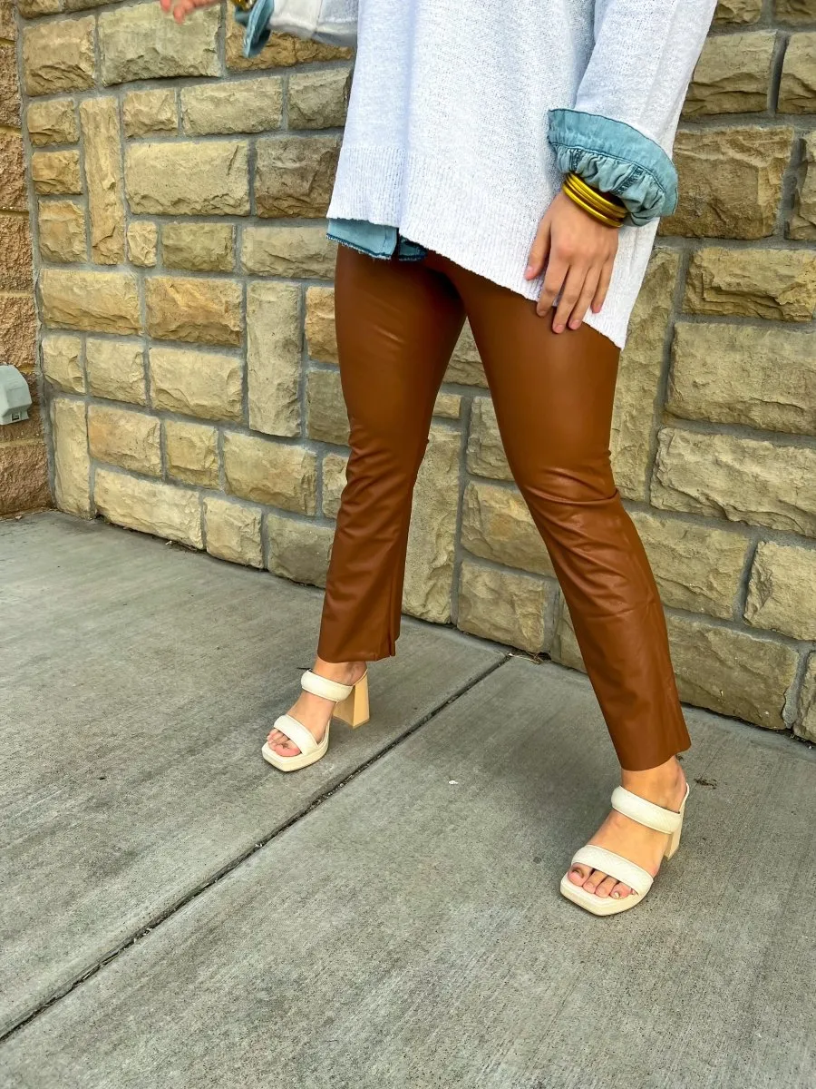 Commando: Faux Leather Cropped Flare - Cocoa