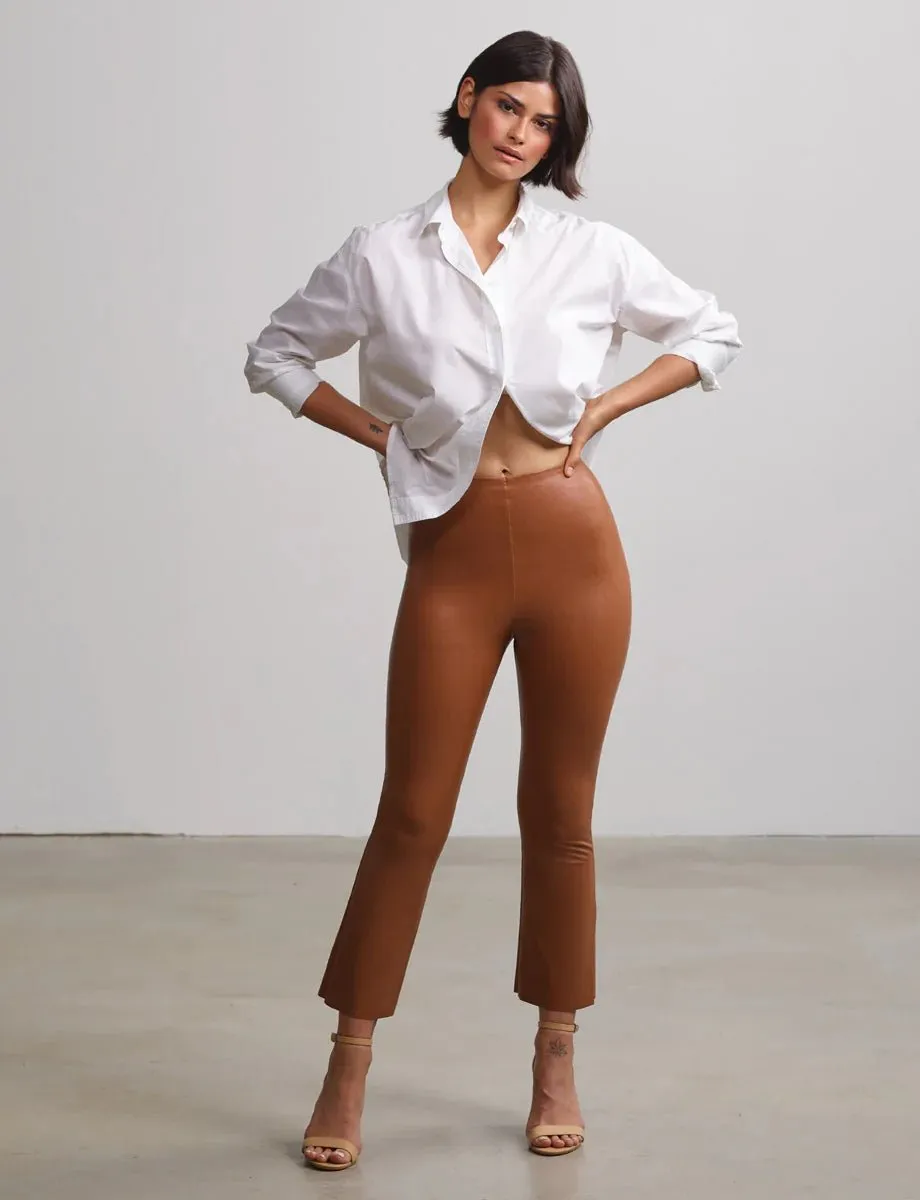 Commando: Faux Leather Cropped Flare - Cocoa