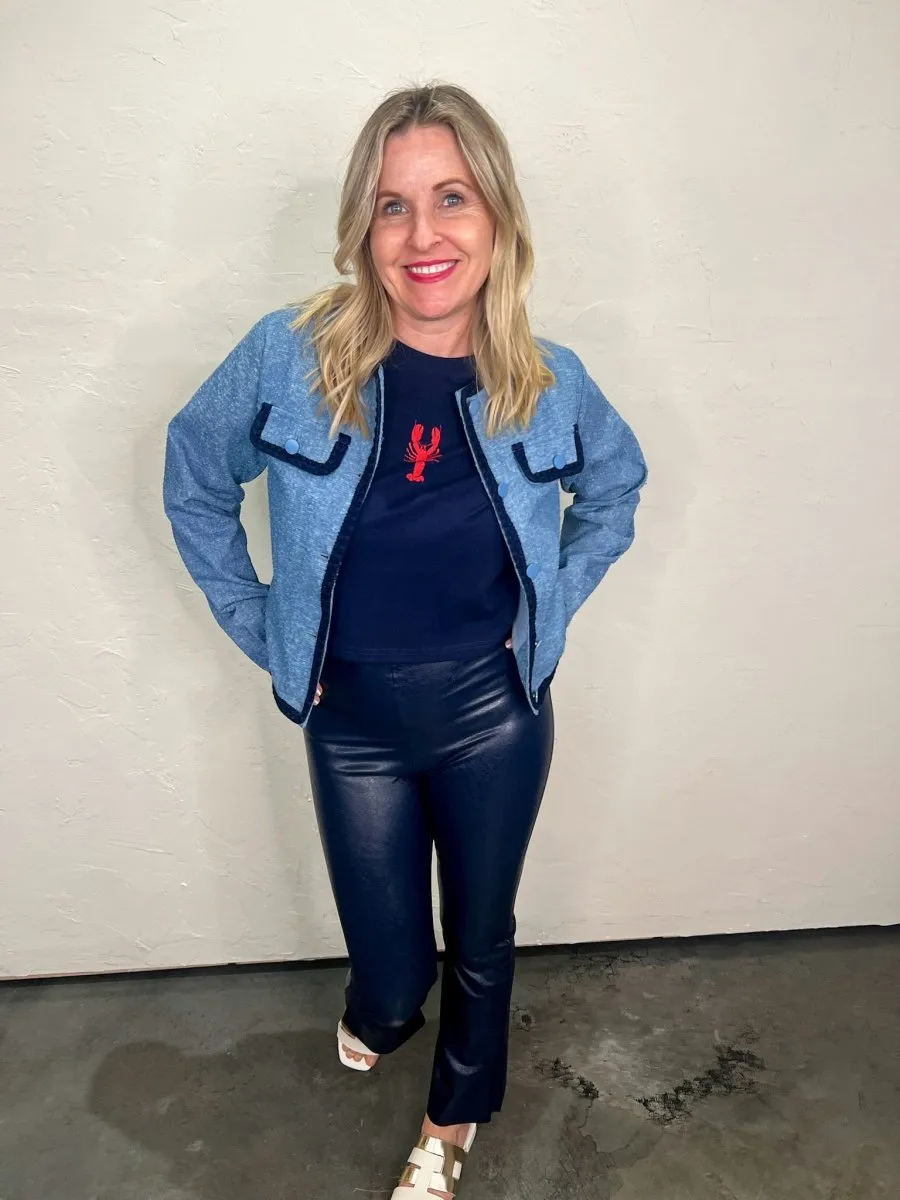 Commando: Faux Leather Cropped Flare - Navy
