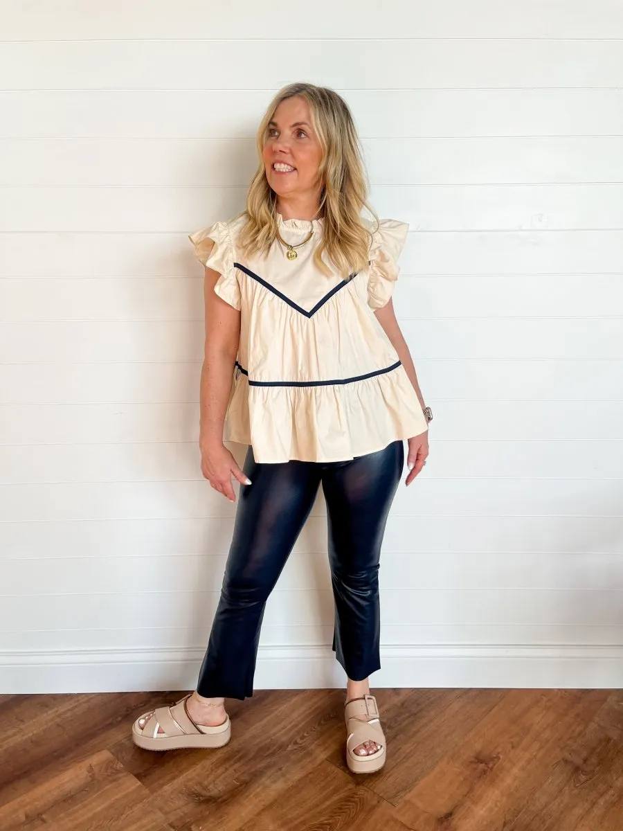 Commando: Faux Leather Cropped Flare - Navy
