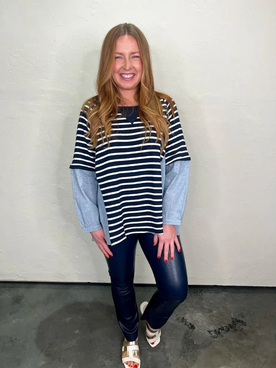 Commando: Faux Leather Cropped Flare - Navy