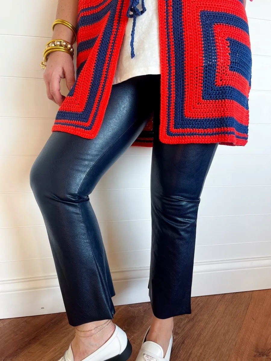 Commando: Faux Leather Cropped Flare - Navy