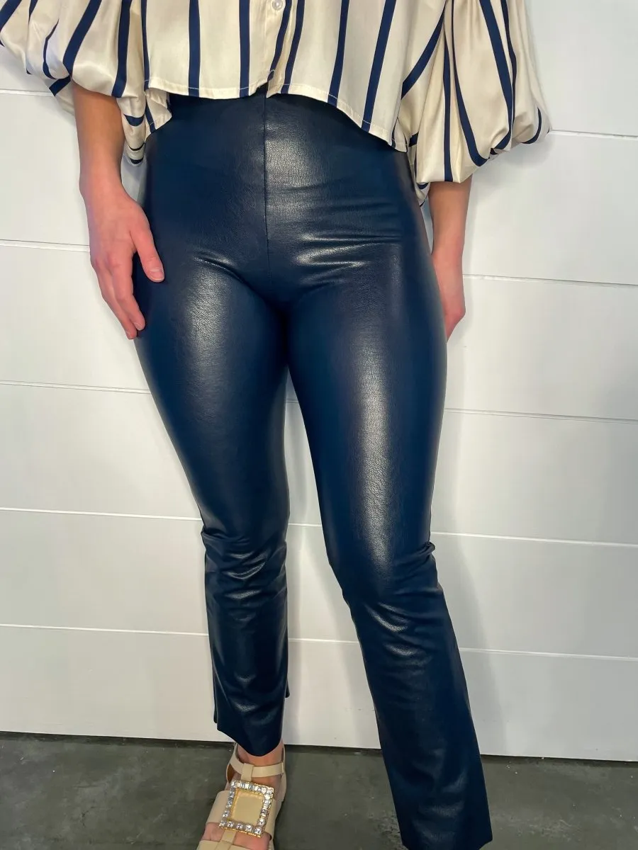 Commando: Faux Leather Cropped Flare - Navy