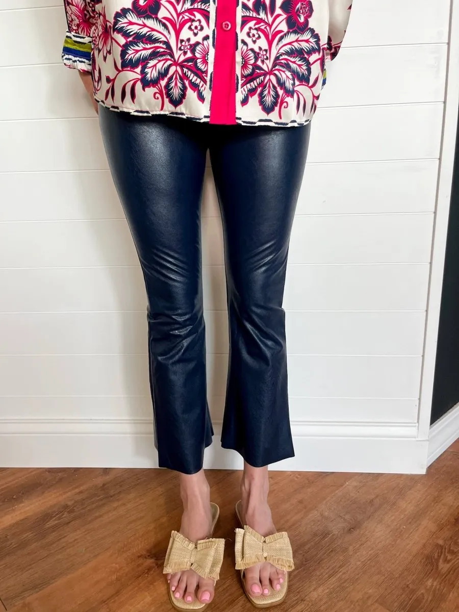 Commando: Faux Leather Cropped Flare - Navy