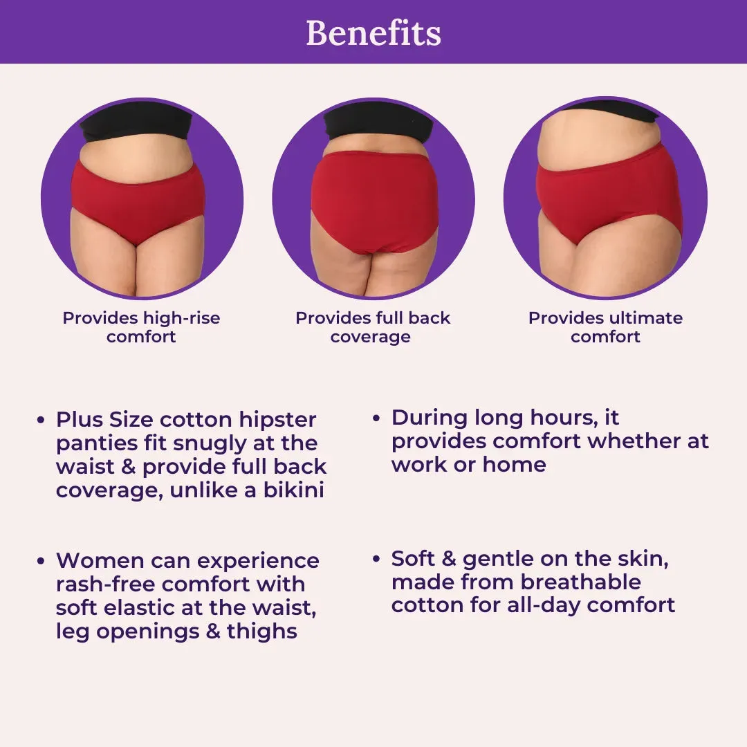 Curvy Women's Cotton Panties | High Waist | Full Hip Coverage | No Exposed Elastic At Waist & Thigh Round | Prevents Friction | Pack Of 3