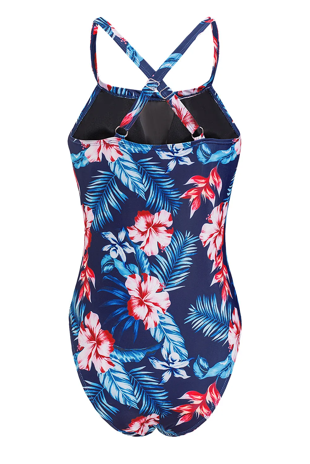 Floral Mesh Criss Cross One-piece Swimsuit
