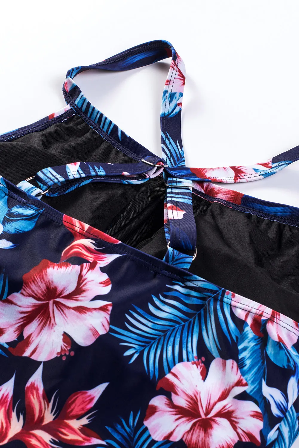 Floral Mesh Criss Cross One-piece Swimsuit