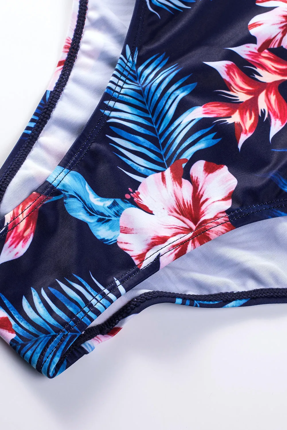 Floral Mesh Criss Cross One-piece Swimsuit