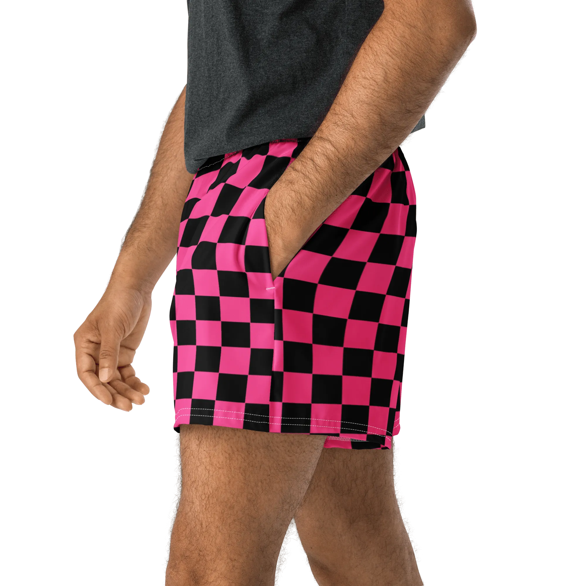 Pink Checkered Unisex Unlined Swim Trunks