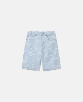 Stella McCartney Boys Graphic Shark Light Denim Shorts