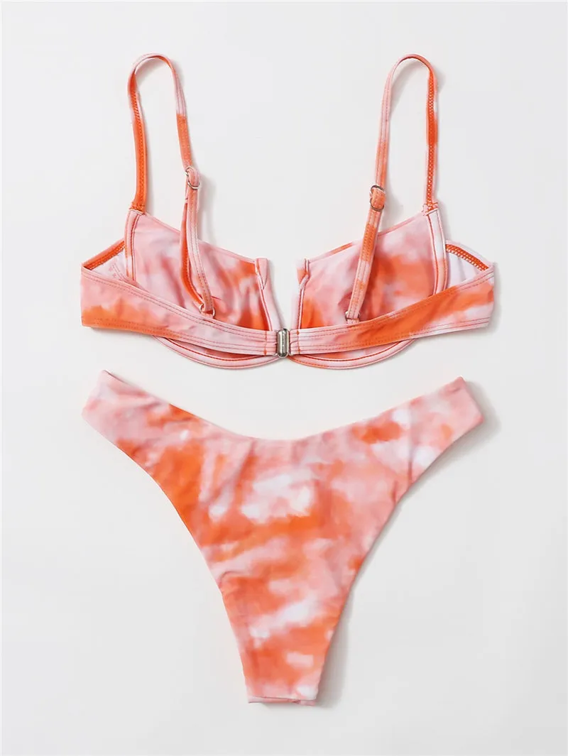 VenusFox Sexy V-bar Underwired Bikinis Floral Swimwear Women Swimsuit Female V-Neck Bikini Set Push Up Beach Wear Swim Bathing Suits